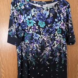 Karen Scott Women's Floral Tee - Black and Blue